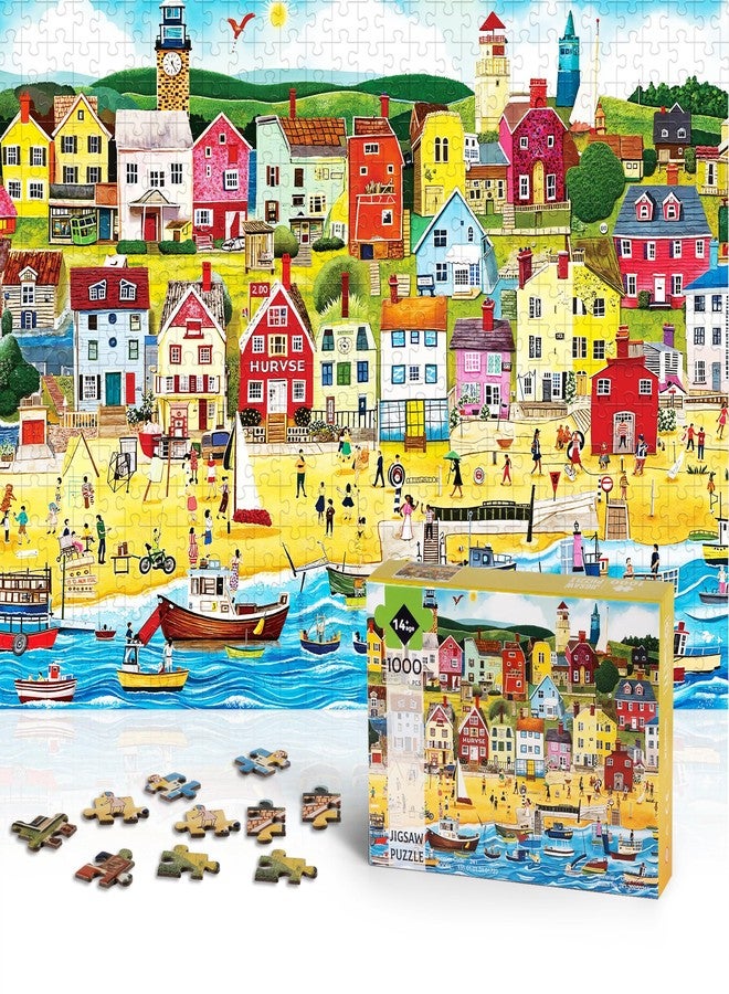 lamplig Puzzles for Adults 1000 Pieces - Jigsaw Puzzles Seaside City Beach - 1000 Pieces Puzzles with Letters on Back - Puzzle for Fun Game Nights 27.6x20.5 inch, 1:1 Poster - Image 2